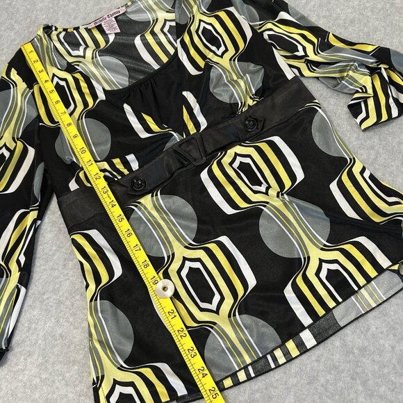 VTG MICHELLE THOMAS Women’s Blouse L Mod Print Bell Sleeve Top Built-In Tank - Picture 4 of 6